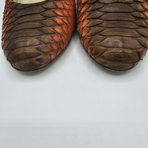 PRADA!!!! EUC Prada Orange and Brown Snake Print Dragon Heels - Picture 7 of 8